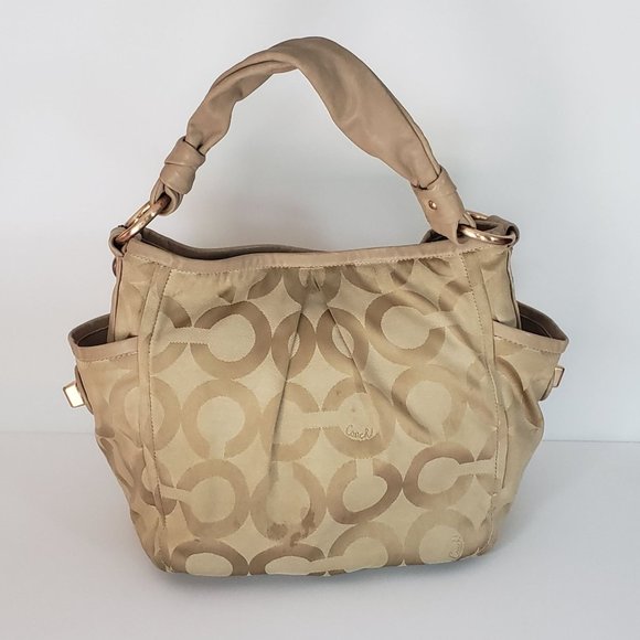 COACH Large Parker Op Art Rose Gold Hardware Jacquard and Leather Hobo Satchel - Picture 13 of 15